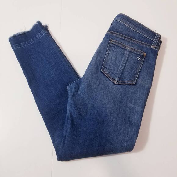 Rag & Bone Women size 27 Ankle Skinny Jeans Frayed Hem Blue Denim - Picture 4 of 13